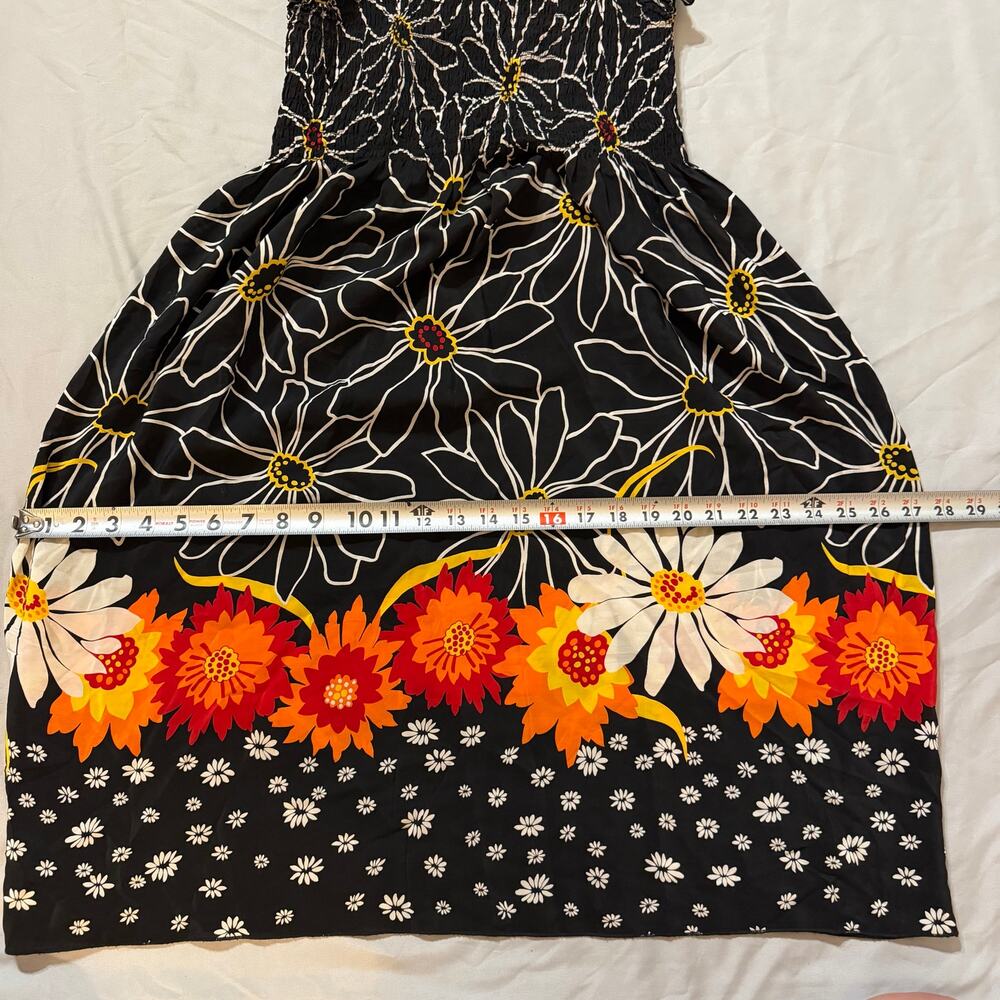 Anna Sui Anthropologie Silk Tie Straps Floral Dress Small S Black Smocked - Picture 13 of 13